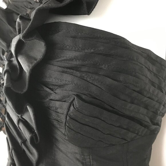 PLENTY party LBD, one-shoulder, silk, ruffle & bling form-fitting dress sz 8 - Picture 7 of 16